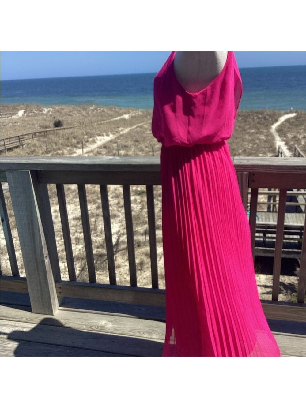 Sam Edelman Hot Pink Pleated Midi Dress - Picture 11 of 13